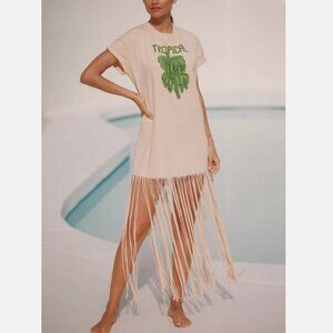 Farm Rio x Anthropologie Short-Sleeve Maxi Dress Fringe T-shirt Bananas L NWT